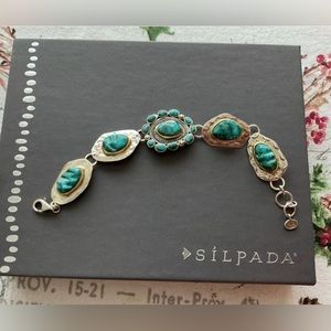 Silpada Vintage Sterling & Brass Santa Fe Turquoise Bracelet